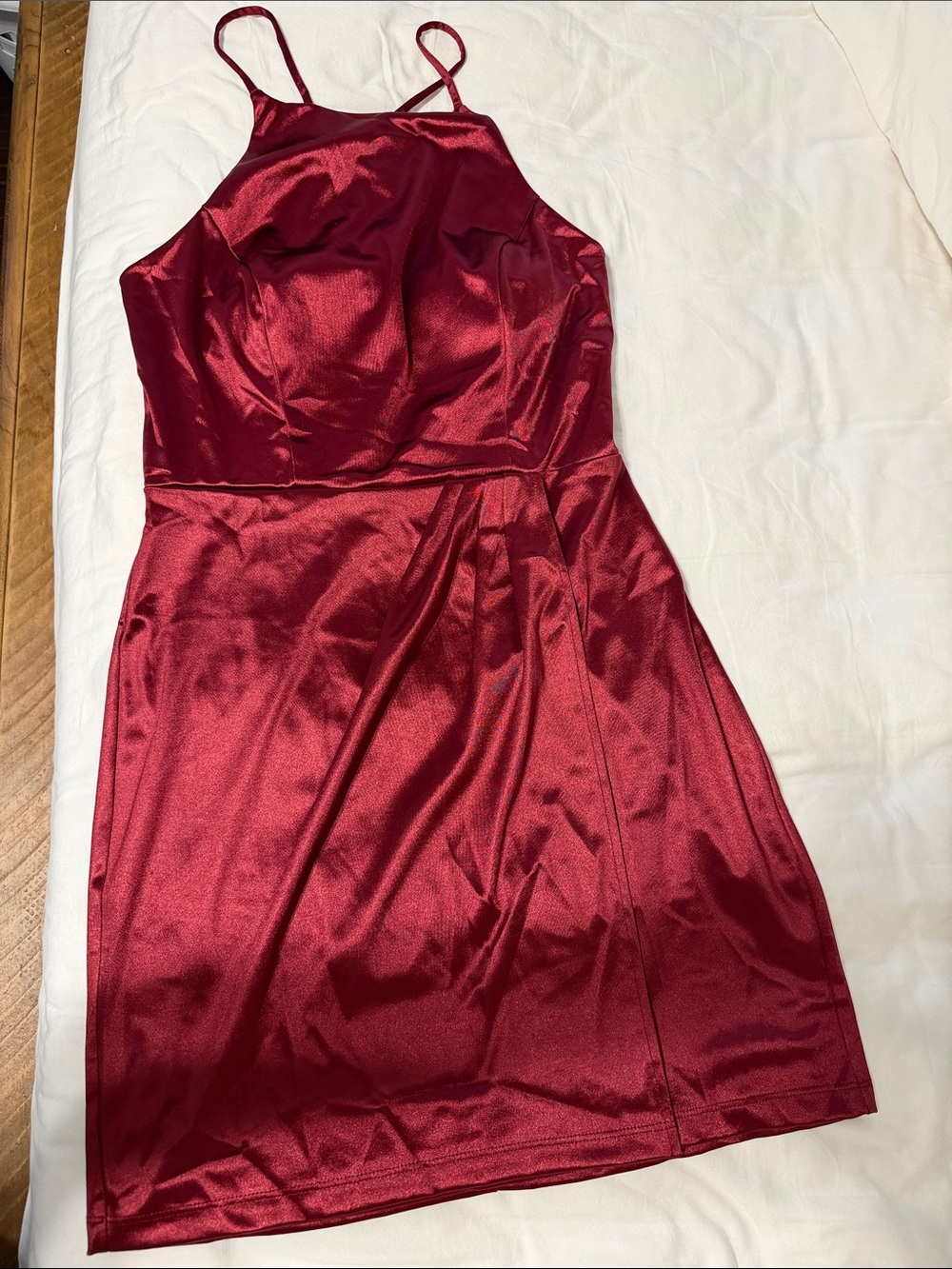 Satin Spaghetti Strap Mini Dress in Burgundy
